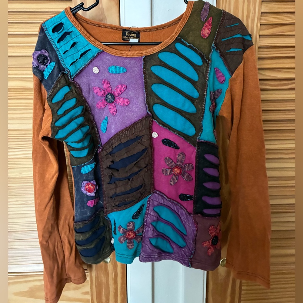 Rising International Multicolor Patchwork Top siz… - image 1
